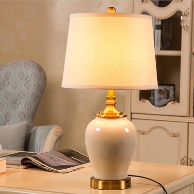 Small White Farmhouse Ceramic Bedroom Table Lamp