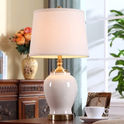 Small White Farmhouse Ceramic Bedroom Table Lamp