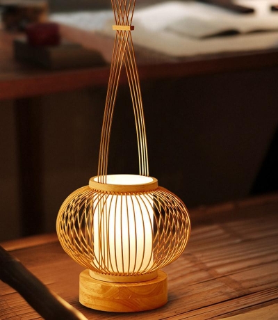 Farmhouse Bedside Bamboo Table Lamp with USB Port