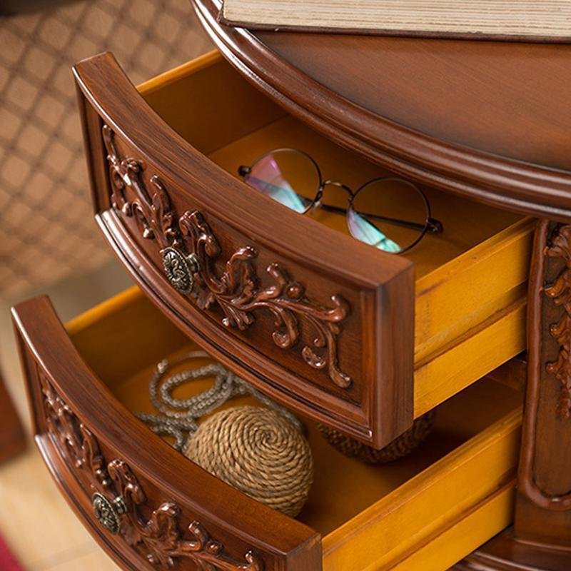 Oval Rubber Wood Side Tables End Tables with 2 Drawers