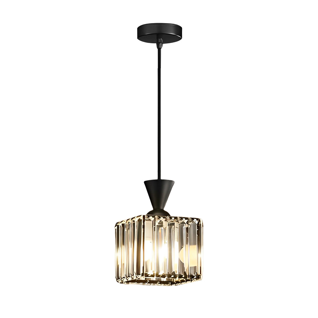 Runde, quadratische, dreistufige, dimmbare, moderne Pendelleuchte aus Metallkristall