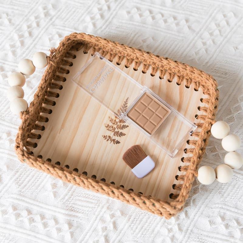 Square Natural Wicker Decorative BurlyWood Tray