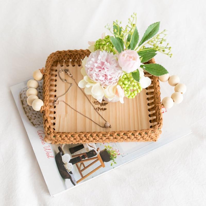 Square Natural Wicker Decorative BurlyWood Tray