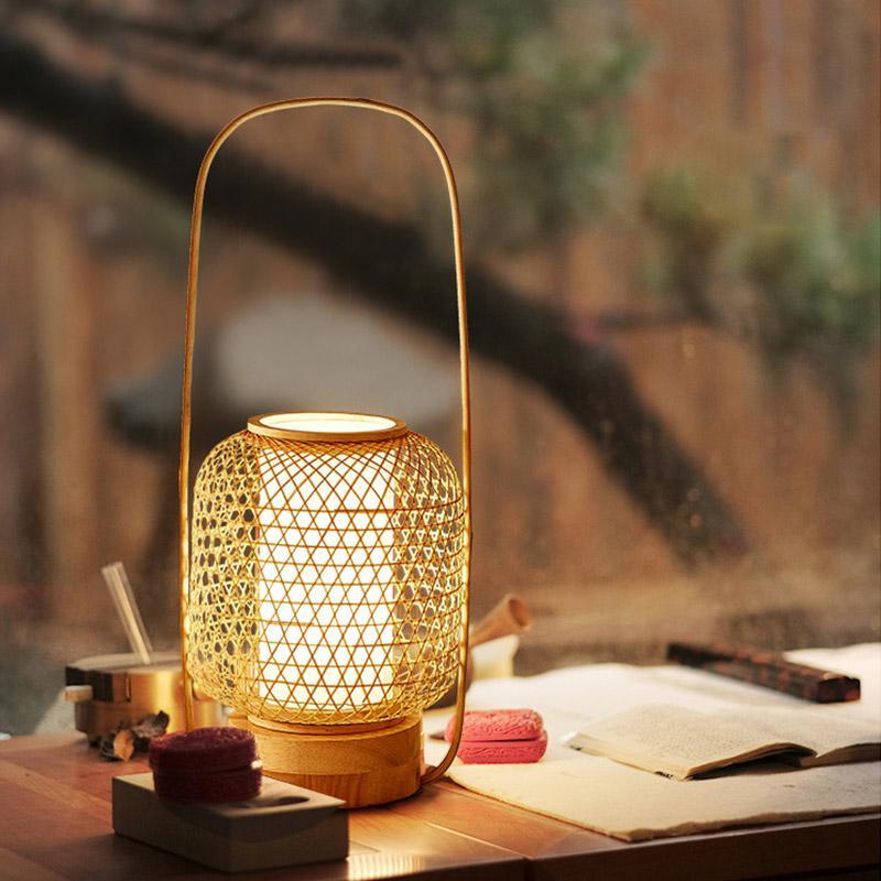 Lampe de table de chevet en bambou avec port USB Farmhouse
