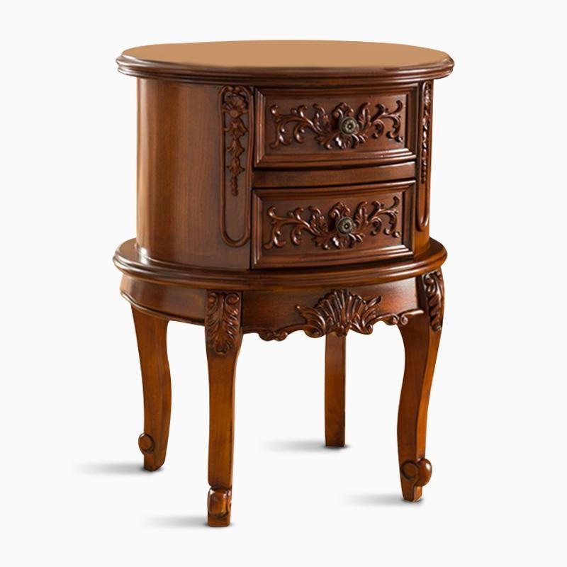Oval Rubber Wood Side Tables End Tables with 2 Drawers