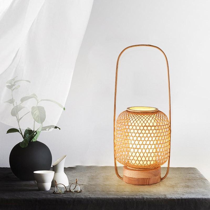 Lampe de table de chevet en bambou avec port USB Farmhouse