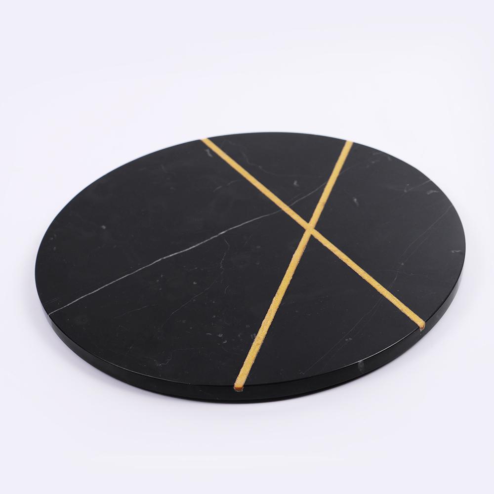 Marble Pastry Board Charcuterie Round Serving Party Platter Black