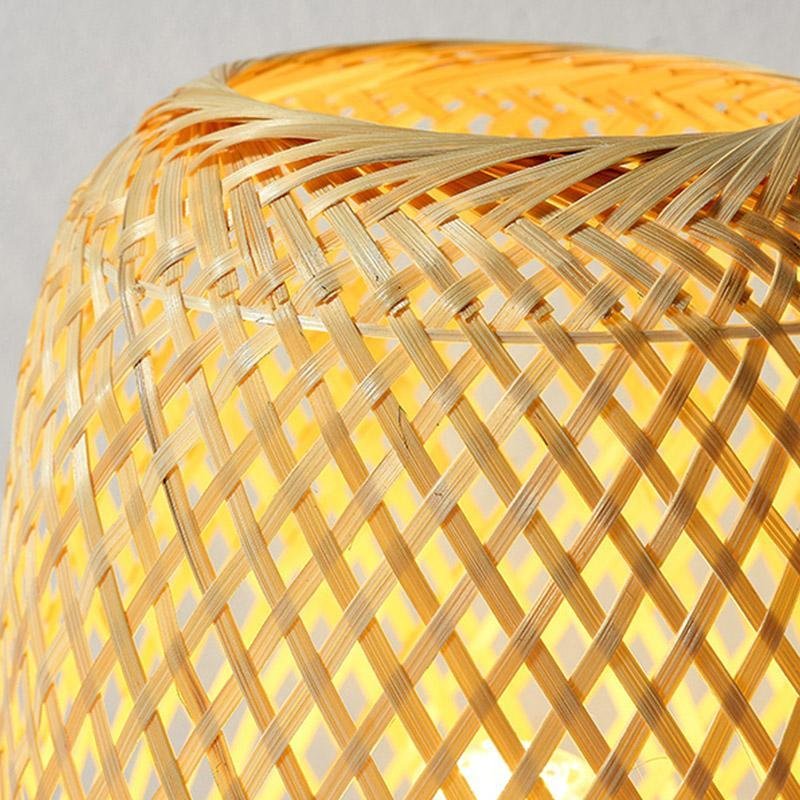 Rattan Bamboo Table Lamps with wood base, E27/E26 LED Natural Woven Bedside Desk NightLight