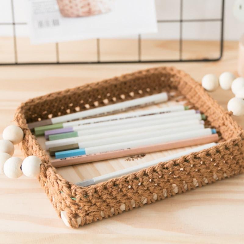 Square Natural Wicker Decorative BurlyWood Tray