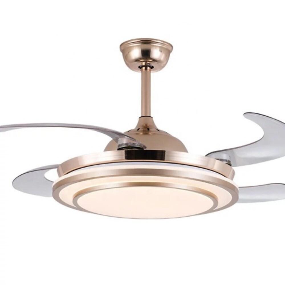 Ventilateur de plafond escamotable de lustre de finition d'or de 4 lames avec la lumière de LED