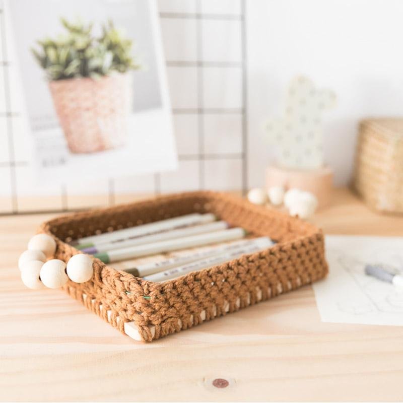 Square Natural Wicker Decorative BurlyWood Tray