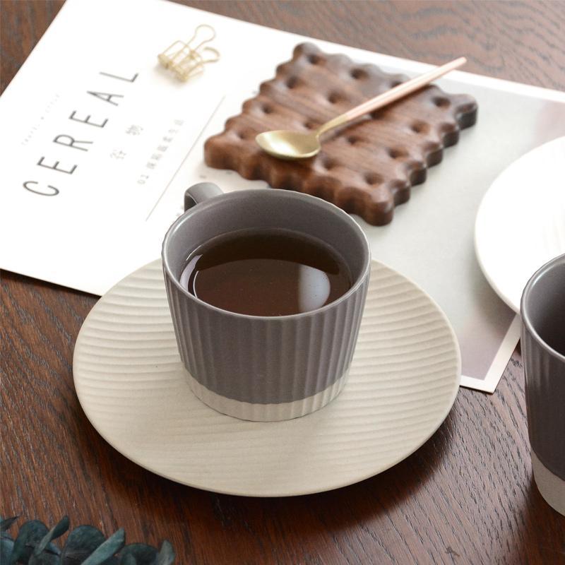 Rustic White and Gray Ceramic Coffee Tea Mug Cup Saucer