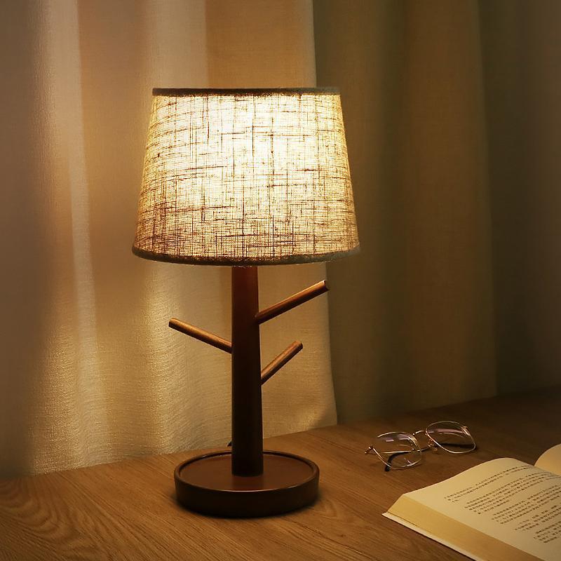 LED Base en bois de caoutchouc veilleuse lampes de Table lampes de bureau lampes de chevet