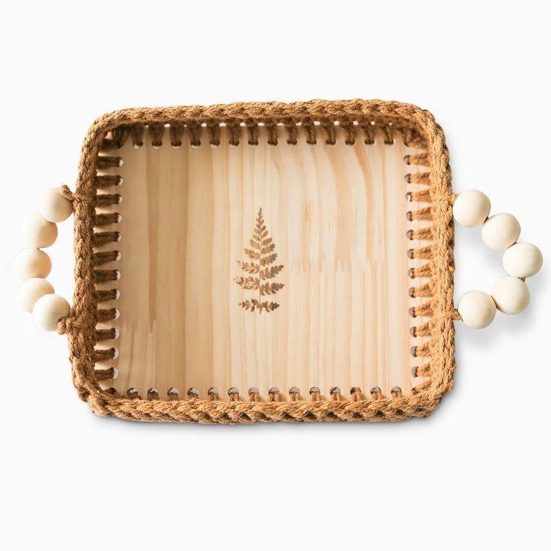 Square Natural Wicker Decorative BurlyWood Tray