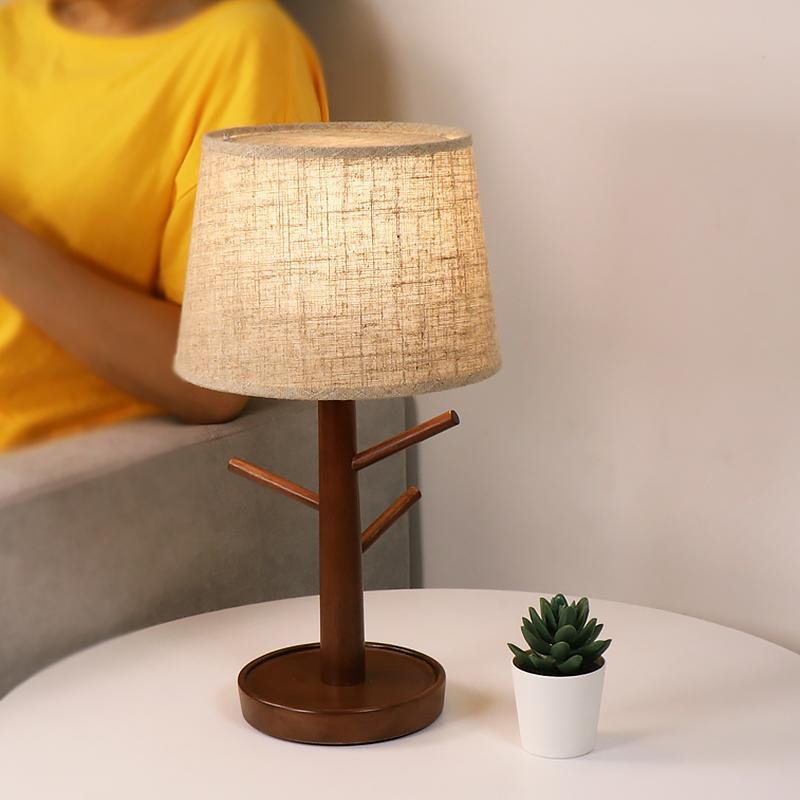 LED Base en bois de caoutchouc veilleuse lampes de Table lampes de bureau lampes de chevet