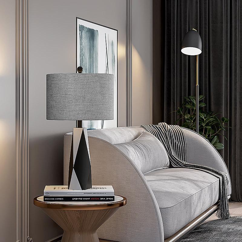 Lampe de table de chevet moderne à échelle grise du milieu du siècle 21'' 24''