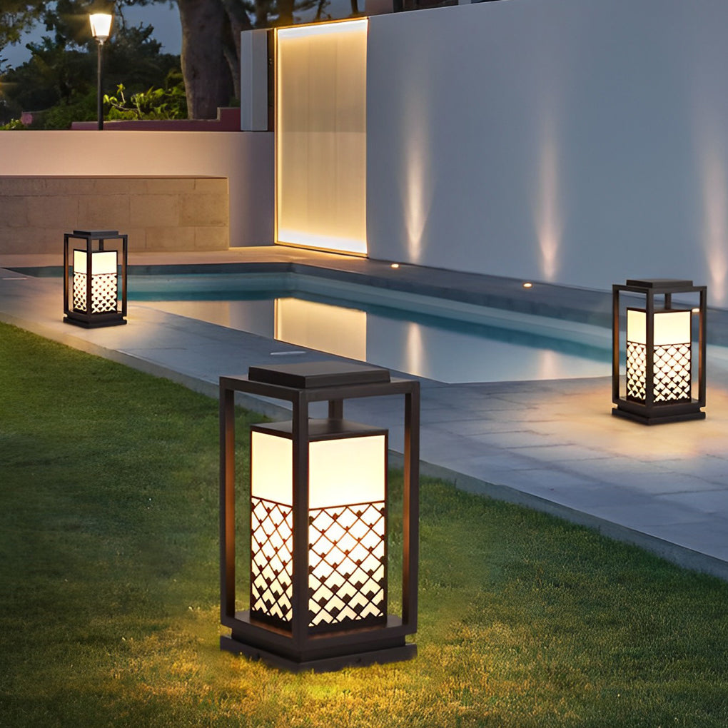 Lanterne rétro étanche LED noire, lampe d'extérieur moderne pour pelouse, lampes solaires