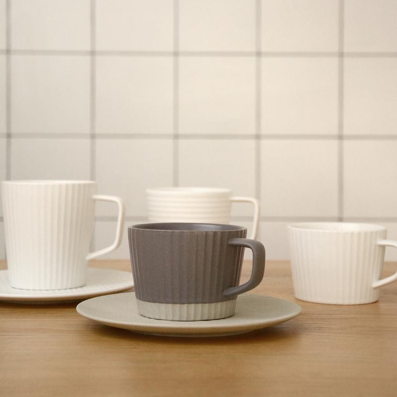 Rustic White and Gray Ceramic Coffee Tea Mug Cup Saucer