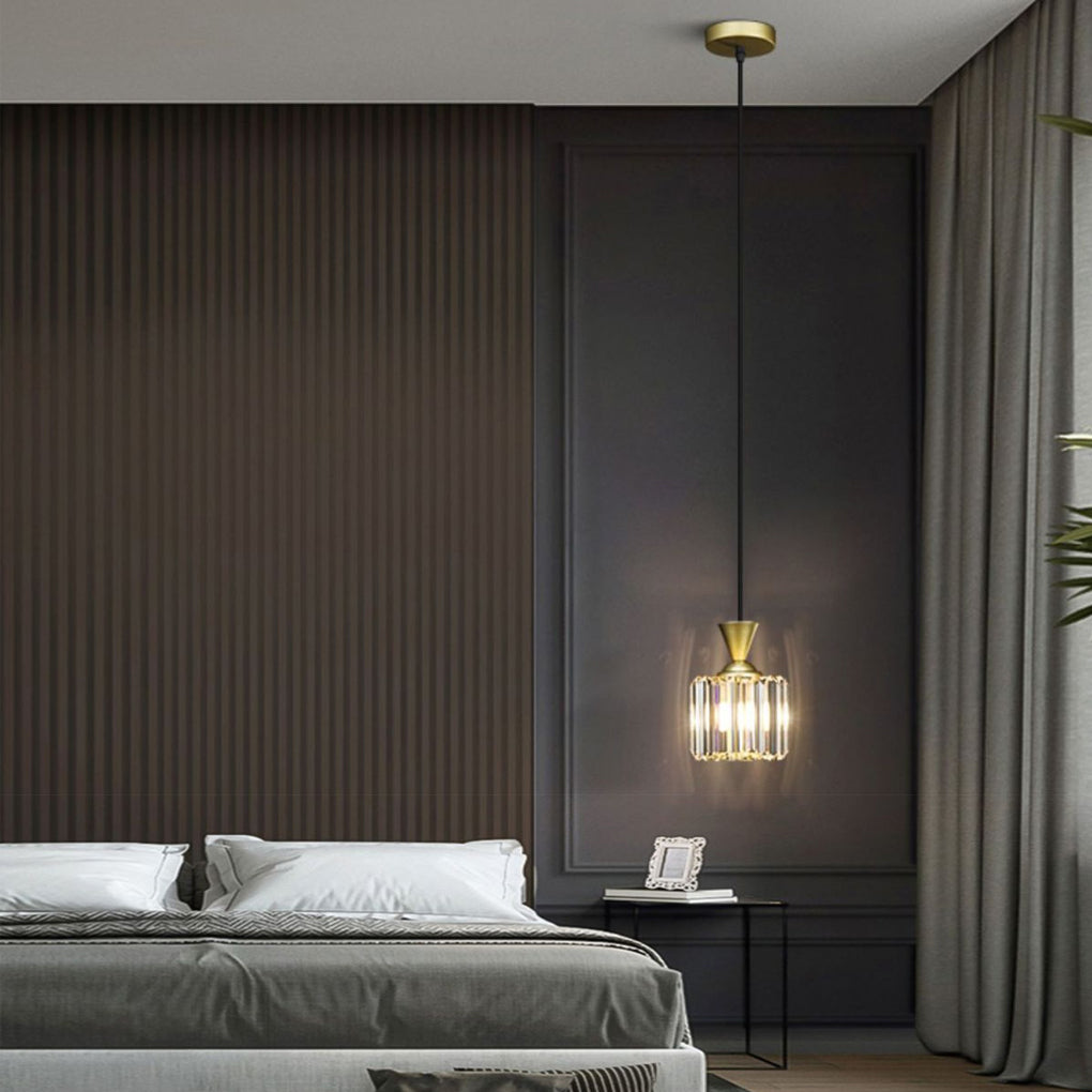 Runde, quadratische, dreistufige, dimmbare, moderne Pendelleuchte aus Metallkristall