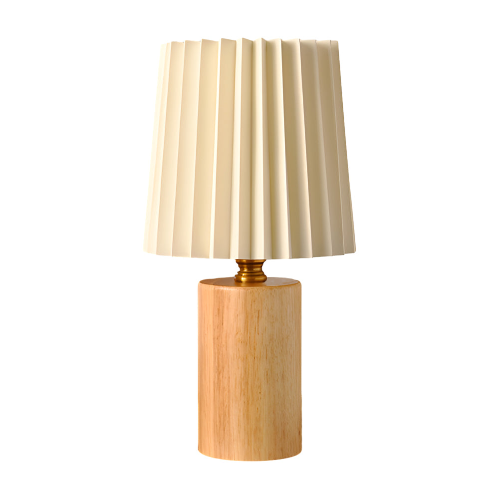Zylinderförmige Säulen-Tischlampe aus plissiertem Trommelholz, Vintage, 1-flammig, wechselbar, E27