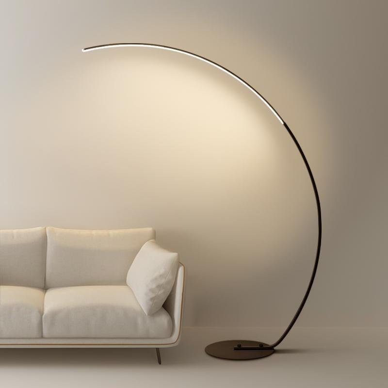 Moderne hohe schwarze Bogen-Stehlampe mit Fernbedienung