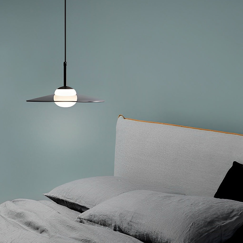Minimalistischer Glas-UFO-LED-Schwarz-Nordic-Kronleuchter, Küchen-Pendelleuchte