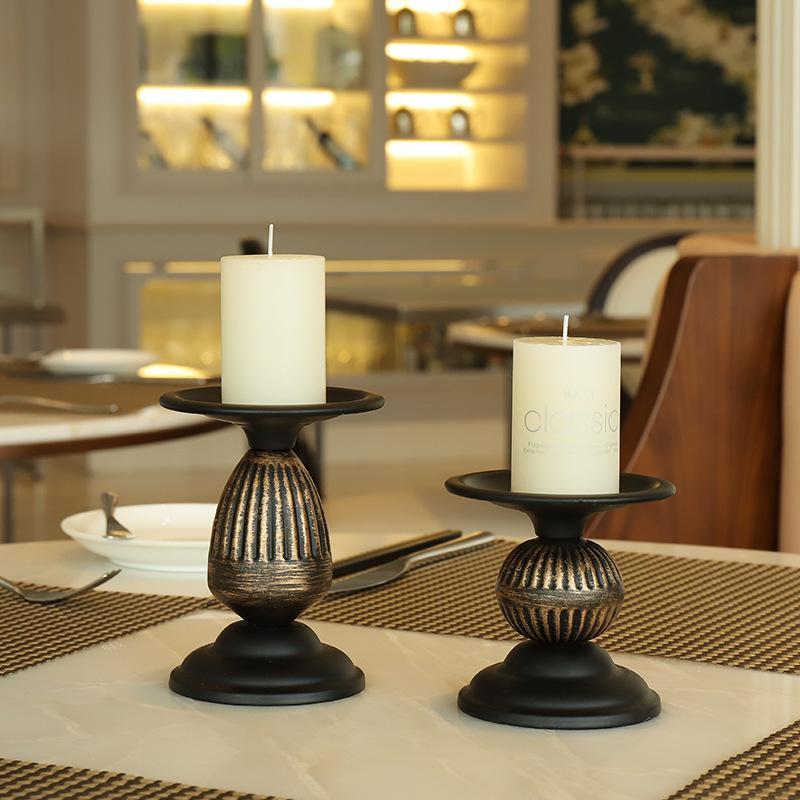 Rustic Pillar Candle Holder Gold Black Candlestick Holder Set of 2