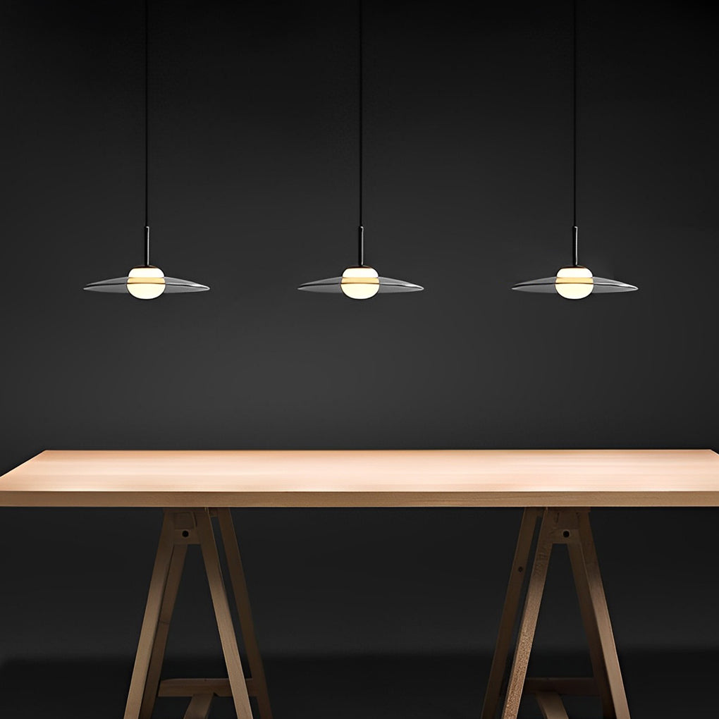 Minimalistischer Glas-UFO-LED-Schwarz-Nordic-Kronleuchter, Küchen-Pendelleuchte