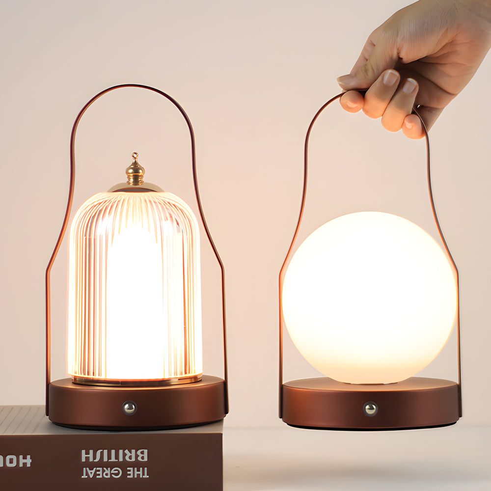 Lampe de table lanterne à poignée portable LED intégrée éclairage à intensité variable à 3 voies
