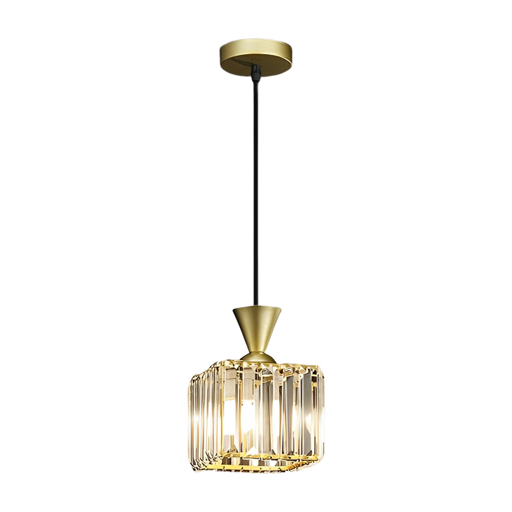 Runde, quadratische, dreistufige, dimmbare, moderne Pendelleuchte aus Metallkristall