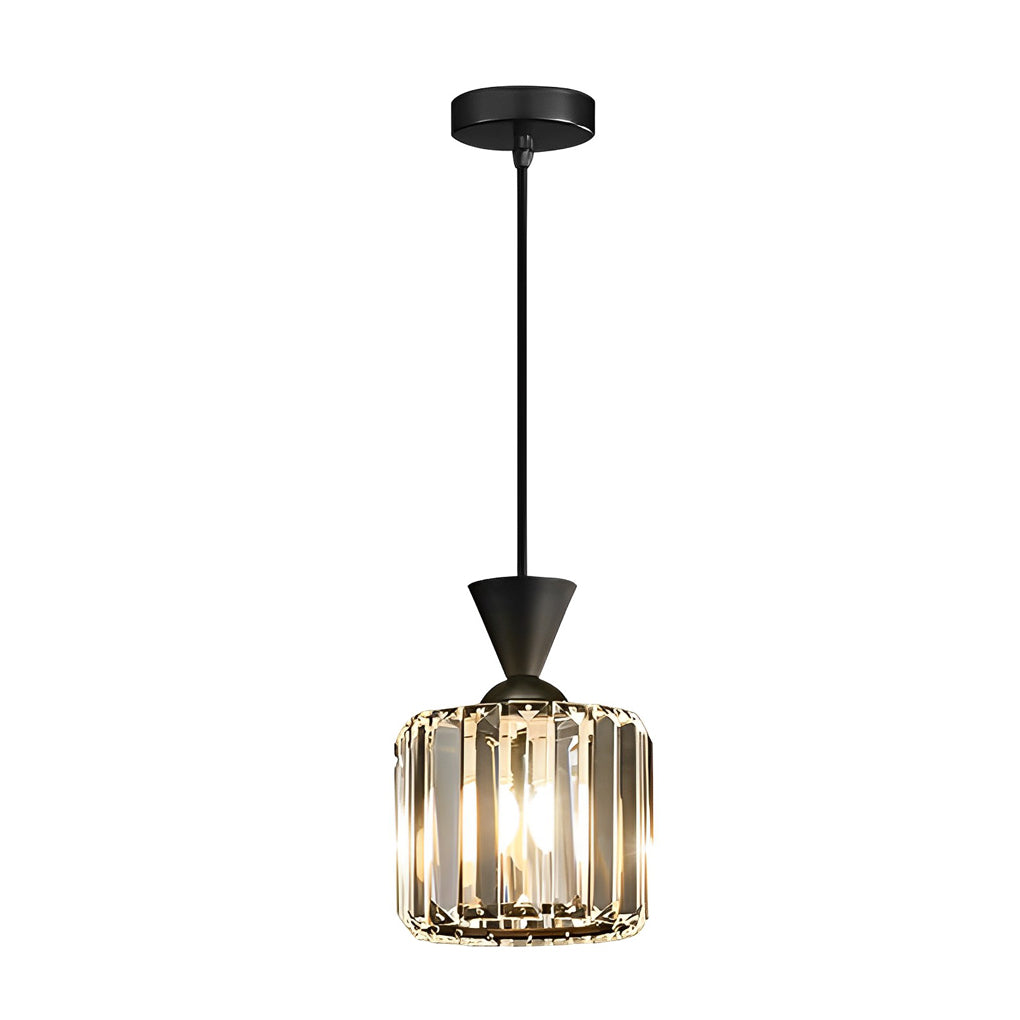 Runde, quadratische, dreistufige, dimmbare, moderne Pendelleuchte aus Metallkristall