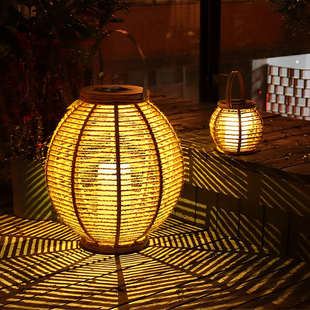 Lampe de jardin extérieure moderne portative de lanternes solaires de rotin de LED imperméable