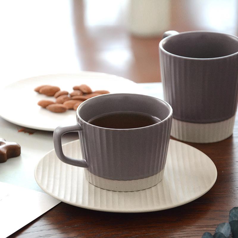 Rustic White and Gray Ceramic Coffee Tea Mug Cup Saucer