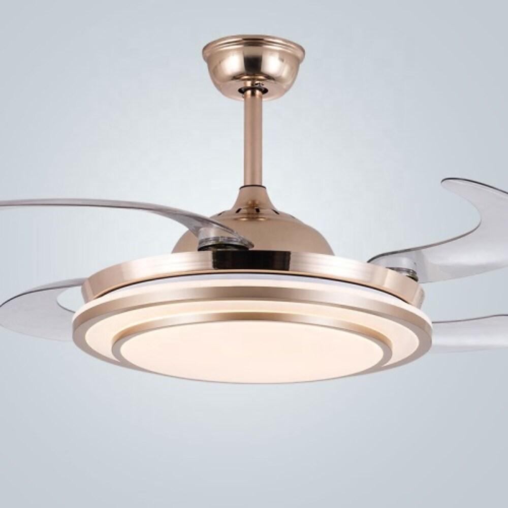 Ventilateur de plafond escamotable de lustre de finition d'or de 4 lames avec la lumière de LED