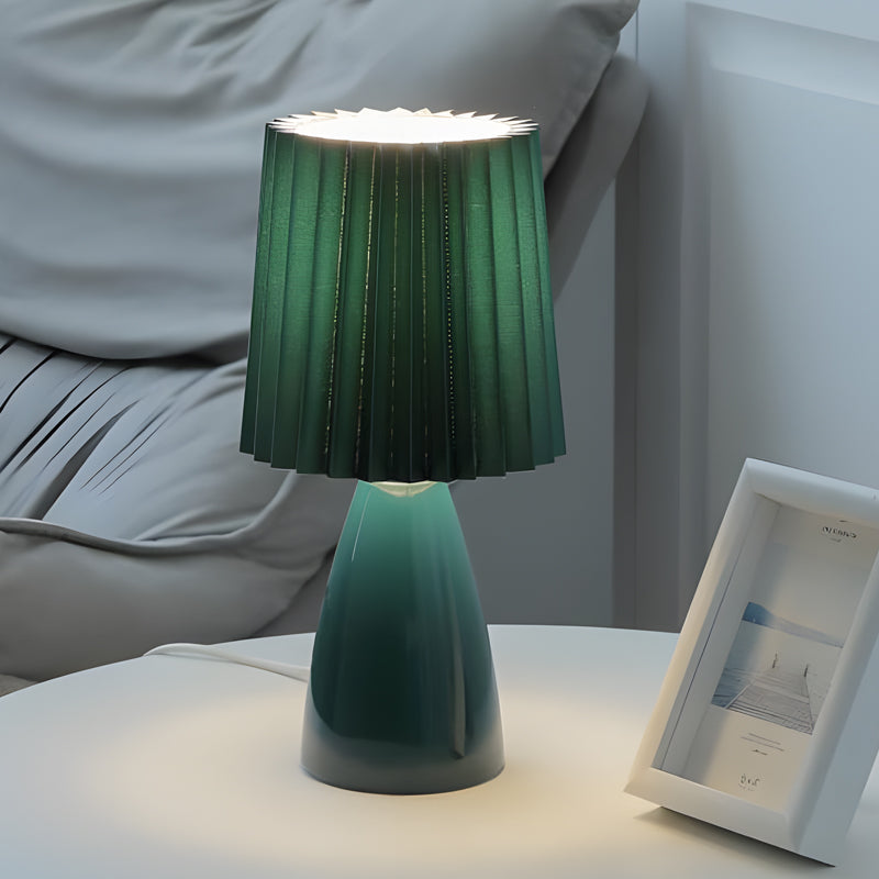 Fabric Pleated Shade Ins Glass 3 Step Dimming USB Nordic Retro Table Lamp