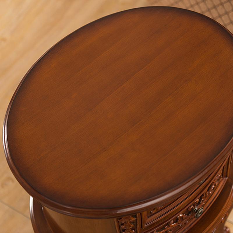 Oval Rubber Wood Side Tables End Tables with 2 Drawers