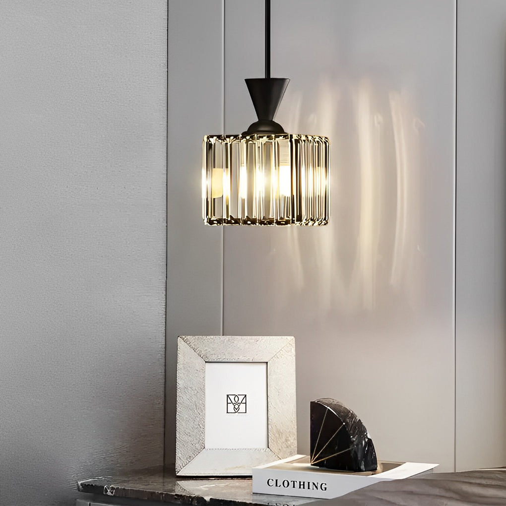 Runde, quadratische, dreistufige, dimmbare, moderne Pendelleuchte aus Metallkristall