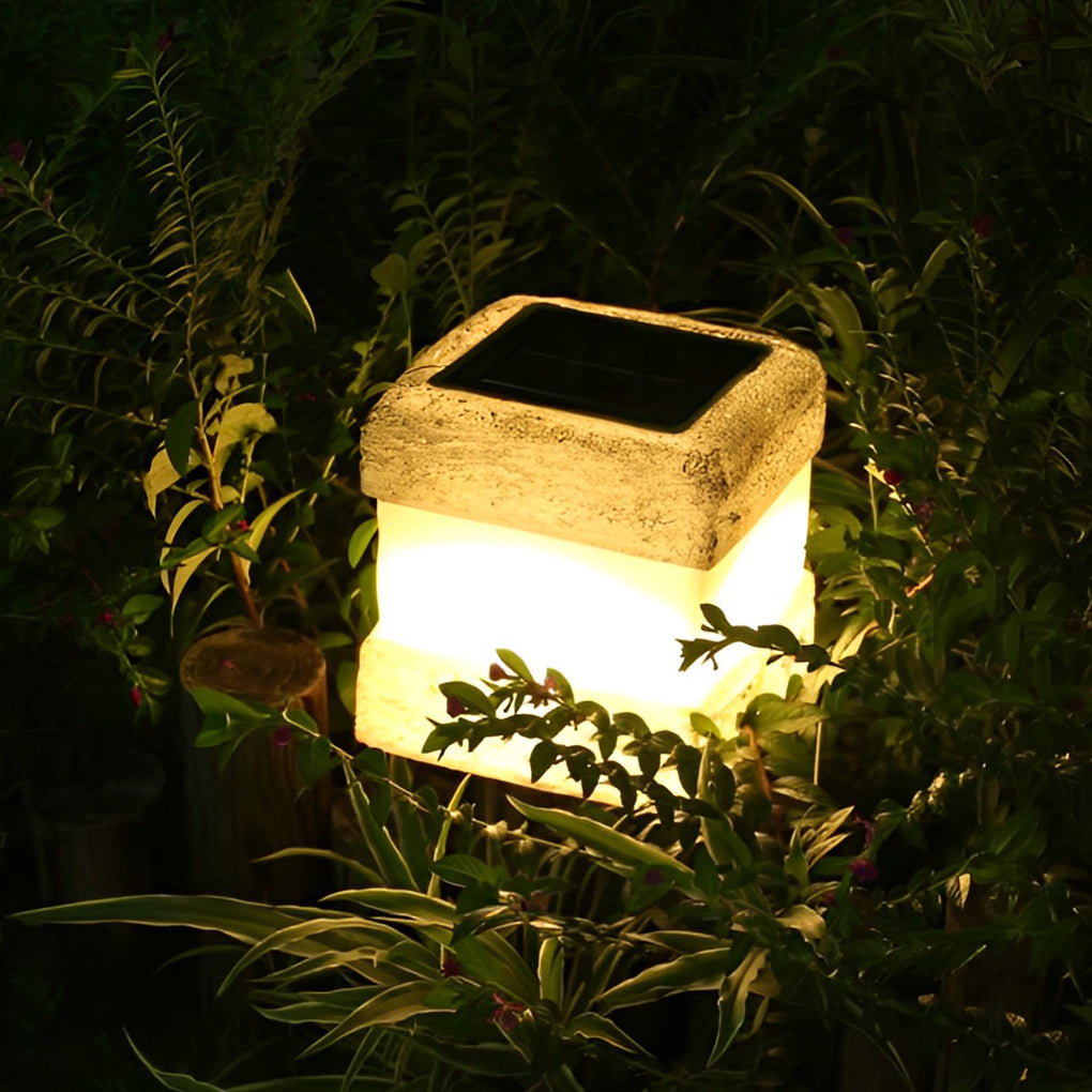 Lampe de jardin de lumières extérieures solaires modernes LED imperméables en pierre de résine carrée