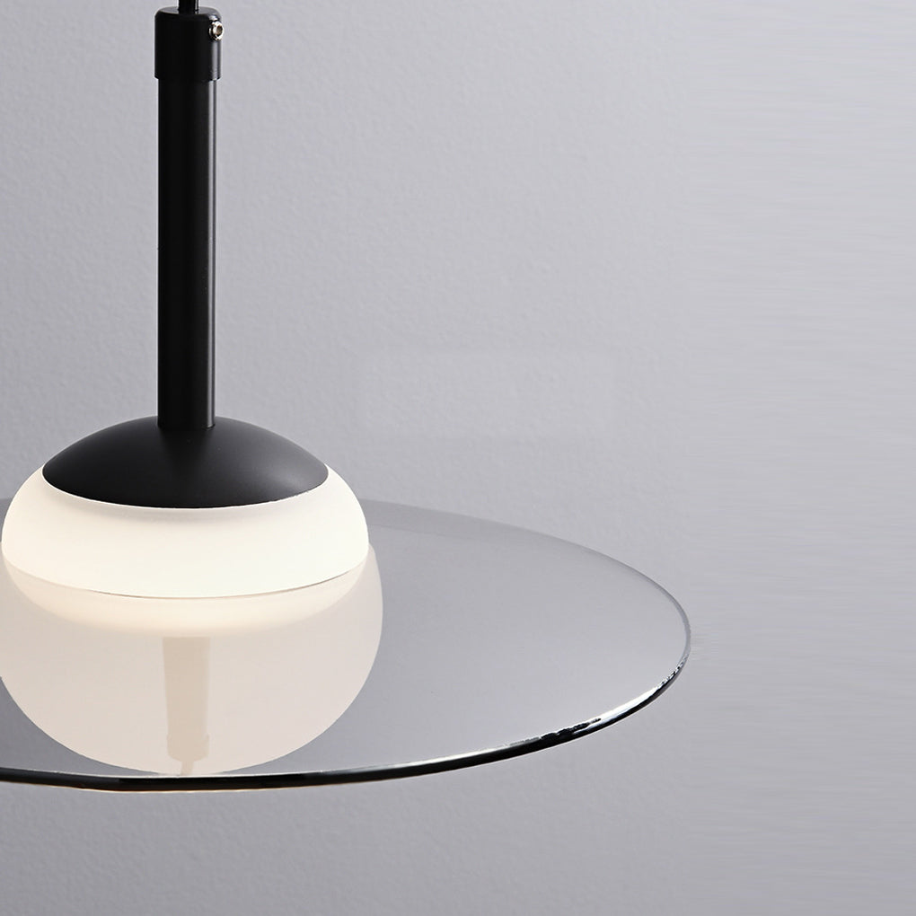 Minimalistischer Glas-UFO-LED-Schwarz-Nordic-Kronleuchter, Küchen-Pendelleuchte