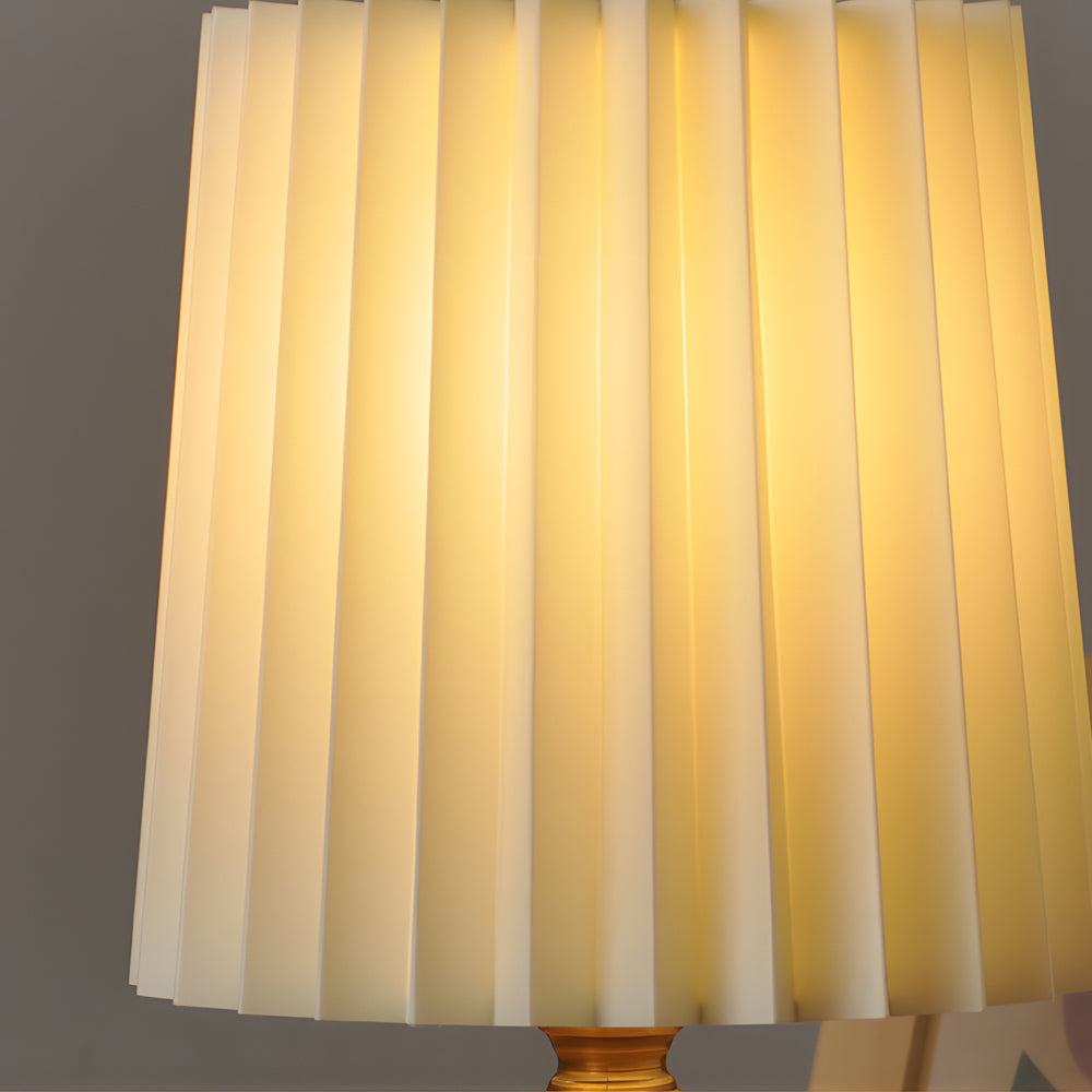 Zylinderförmige Säulen-Tischlampe aus plissiertem Trommelholz, Vintage, 1-flammig, wechselbar, E27