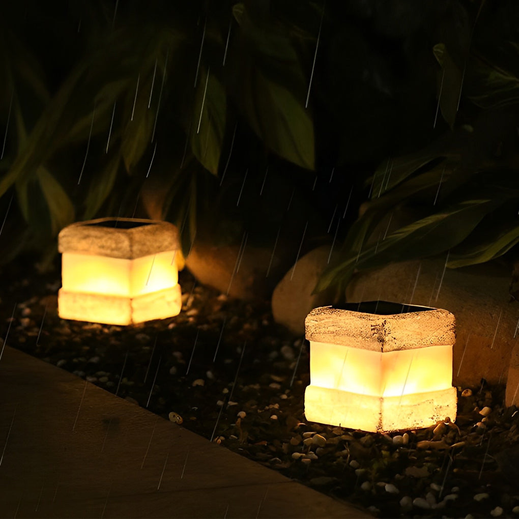 Lampe de jardin de lumières extérieures solaires modernes LED imperméables en pierre de résine carrée