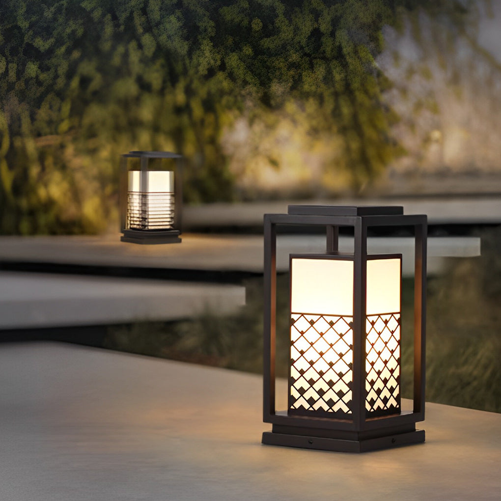 Lanterne rétro étanche LED noire, lampe d'extérieur moderne pour pelouse, lampes solaires
