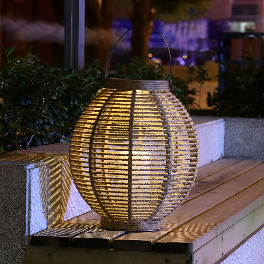 Lampe de jardin extérieure moderne portative de lanternes solaires de rotin de LED imperméable