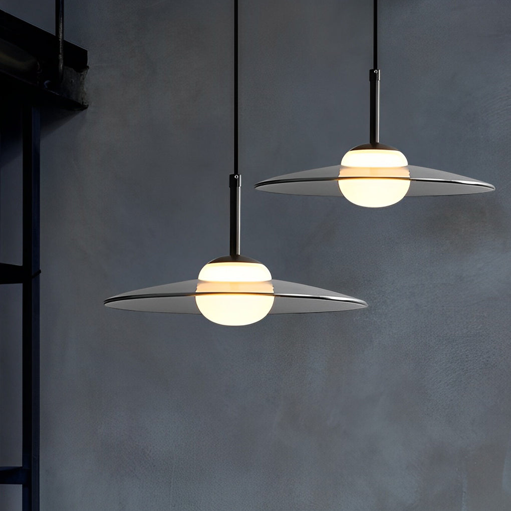 Minimalistischer Glas-UFO-LED-Schwarz-Nordic-Kronleuchter, Küchen-Pendelleuchte