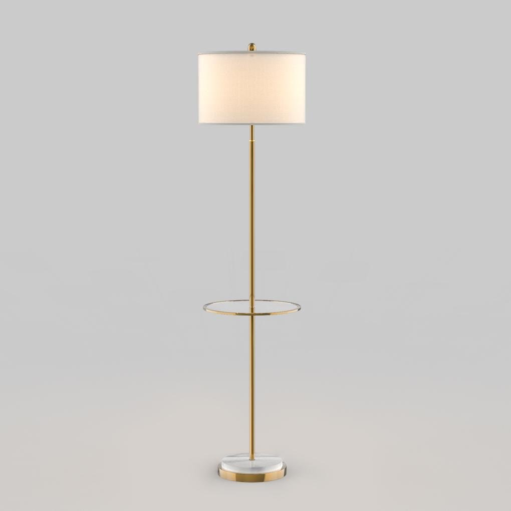 Moderne hohe Messing-Stehlampe mit Regalen
