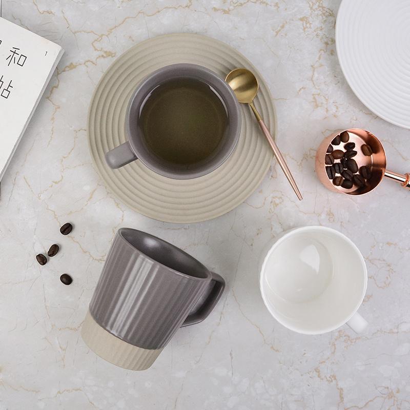 Rustic White and Gray Ceramic Coffee Tea Mug Cup Saucer