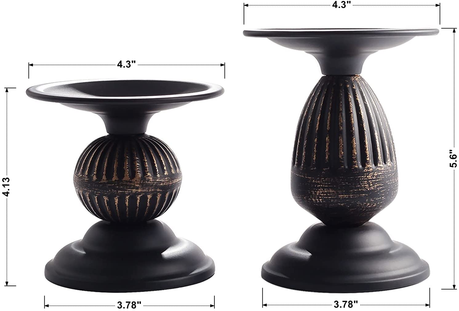 Rustic Pillar Candle Holder Gold Black Candlestick Holder Set of 2