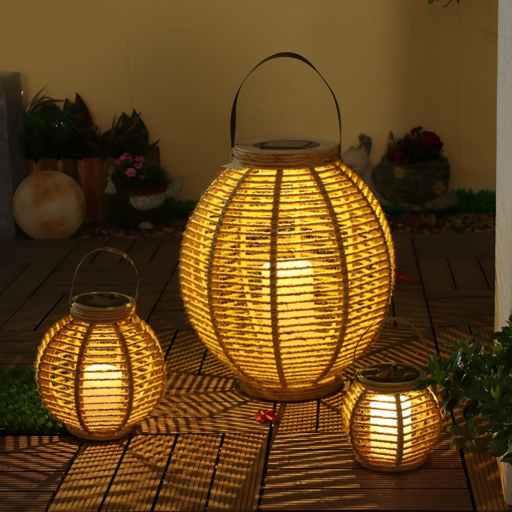 Lampe de jardin extérieure moderne portative de lanternes solaires de rotin de LED imperméable