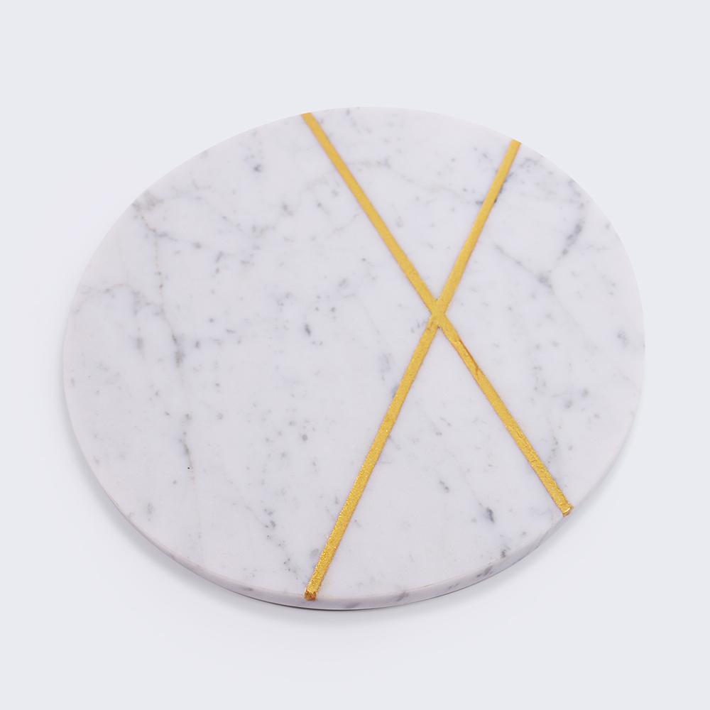 Marble Pastry Board Breakfast meat and cheese Platter Round Serving Platter White
