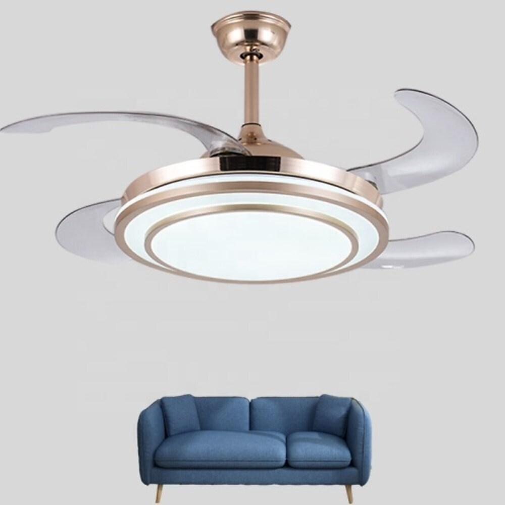 Ventilateur de plafond escamotable de lustre de finition d'or de 4 lames avec la lumière de LED